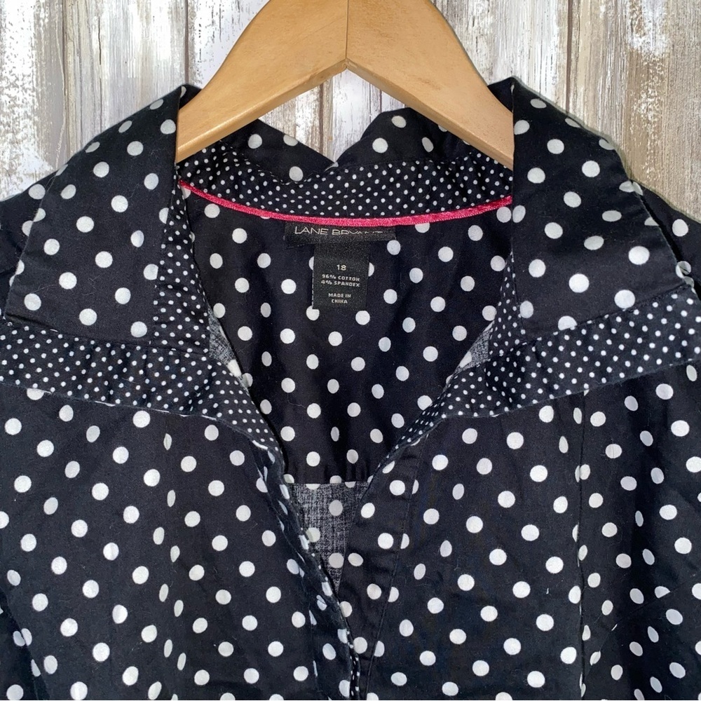 Lane Bryant Black and White Polka Dot Button Down Shirt - Picture 6 of 7